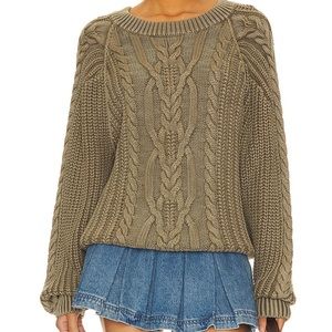 Free People Frankie Cable Sweater in Olive Stone